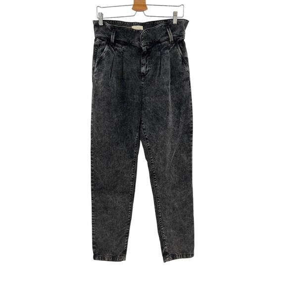Sezane Austin Trousers Jeans Paperbag‎ Washed Black Denim Cotton Size 36 US 4 - Picture 2 of 11